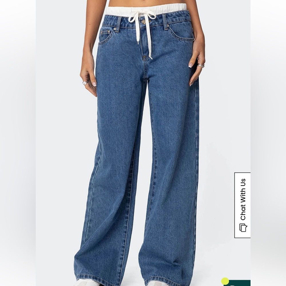 Edikted wide leg jeans with built in boxer shorts Small